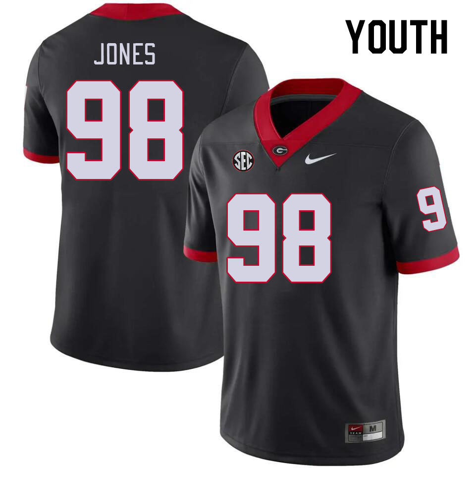 Georgia Bulldogs Youth Noah Jones #98 Black Stitched College UGA Football Jersey 23IB016VN